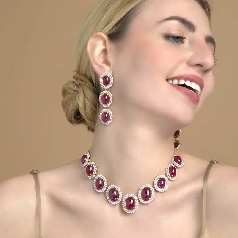 Ruby Necklace Set in 18K Yellow Gold